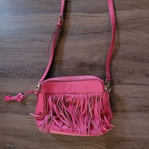 Pink Fossil Fringe Crossbody Bag